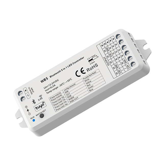 Tuya APP + RF 2.4GHz Bluetooth 5 in1 5CH RGBCCT LED Controller WB5 Tuya APP + RF 2.4GHz Bluetooth 5 in1 5CH RGBCCT LED Controller WB5
